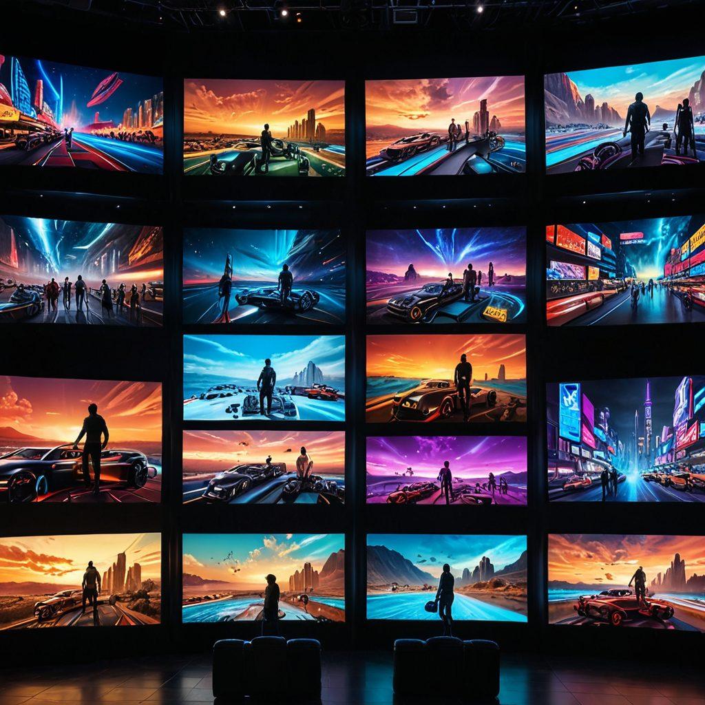 A visually striking montage featuring a modern, sleek cinema setup with multiple high-definition screens showcasing diverse and vibrant adult scenes, interspersed with futuristic elements like holographic displays and immersive 3D effects. The atmosphere should evoke a sense of excitement and innovation in adult entertainment, highlighting a blend of technology and artistry. Use bold, vibrant colors to enhance the appeal. super-realistic. vibrant colors. futuristic.